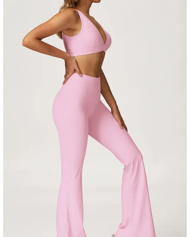 High-Rise Brushed Flared Leggings IV — Light Pink