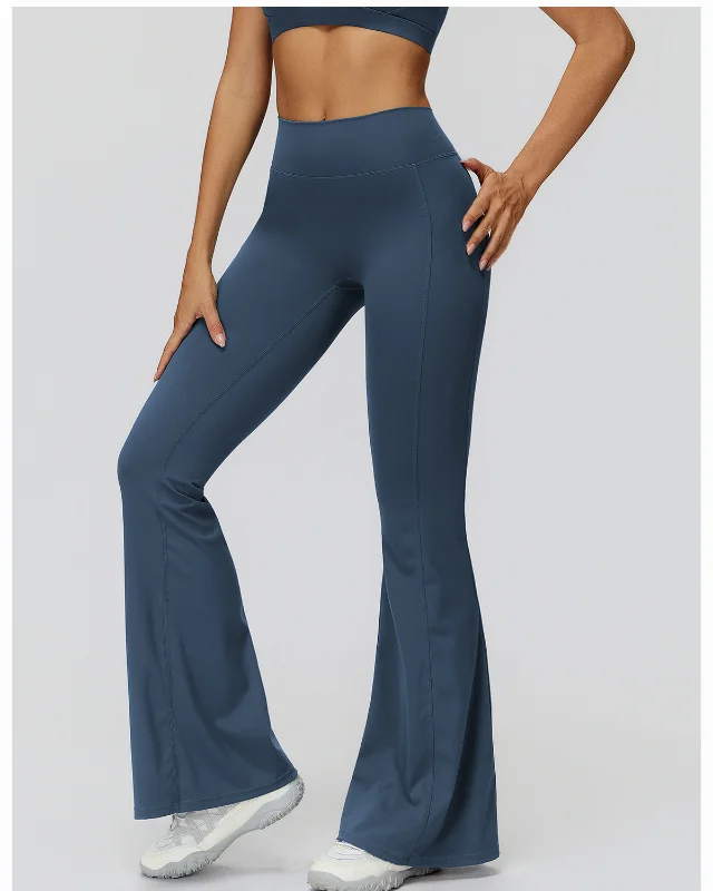 Ruched High-Rise Flared Leggings — navy