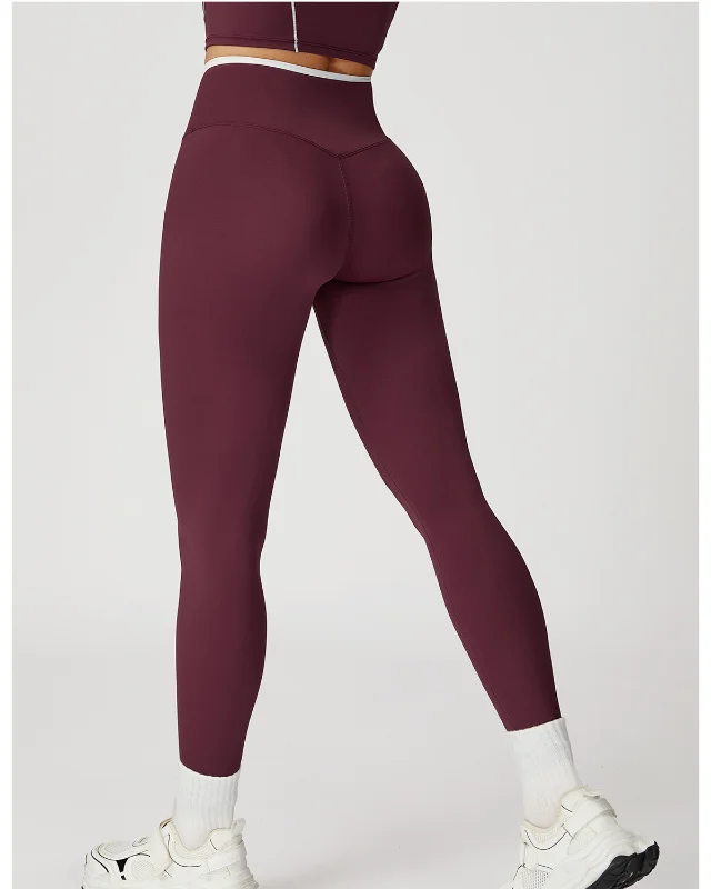 High-Rise Brushed Color-Block Leggings IV — Wine