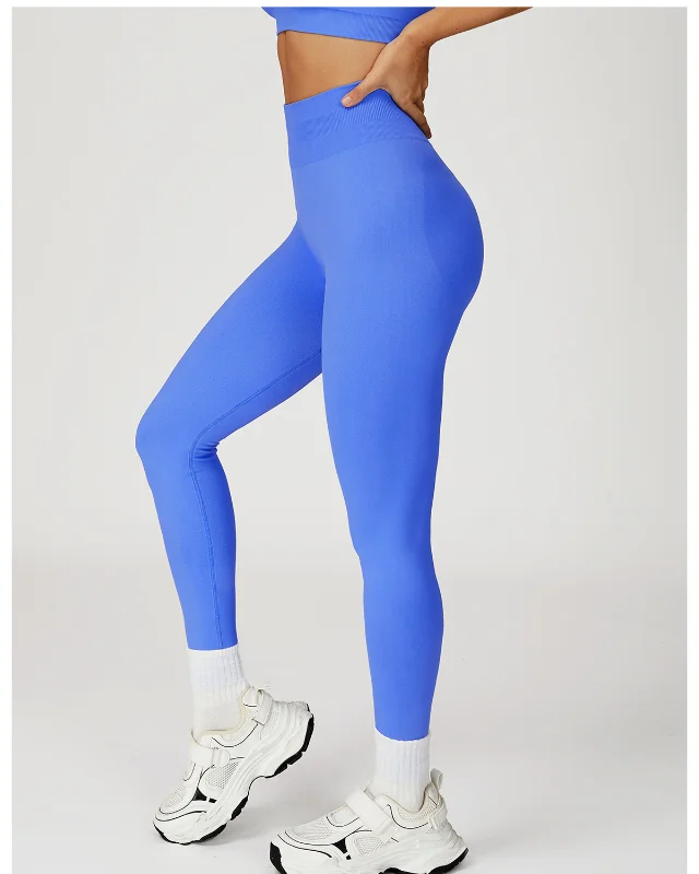 Tummy-Control Seamless High-Rise Leggings — Blue