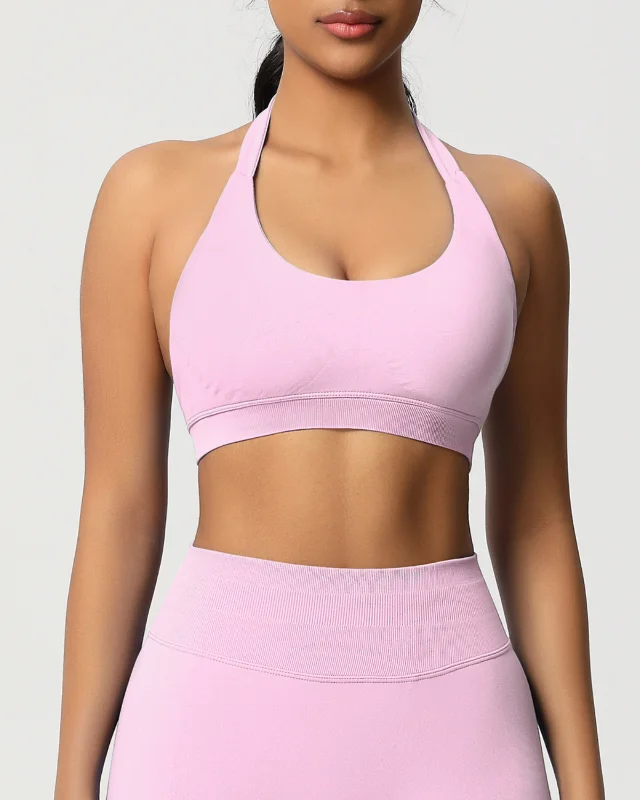 High-Stretch Seamless Open-Back Sports Bra — Light Pink