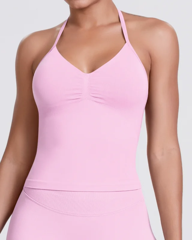 Seamless Open-Back Tank Top — Light Pink