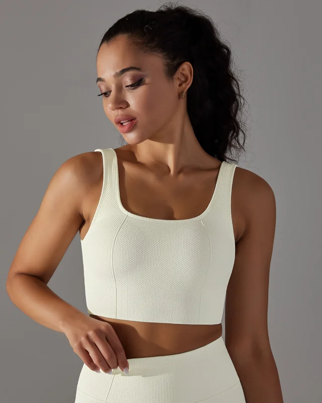 Dot-Texture Seamless Open-Back Sports Bra — White