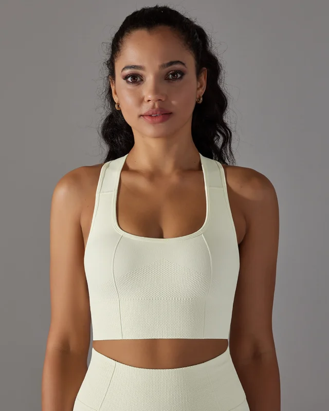 Dot-Texture Seamless Cross-Back Sports Bra — Grey