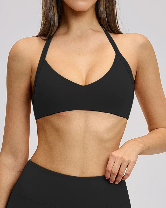 Brushed Halter Sports Bra — Black