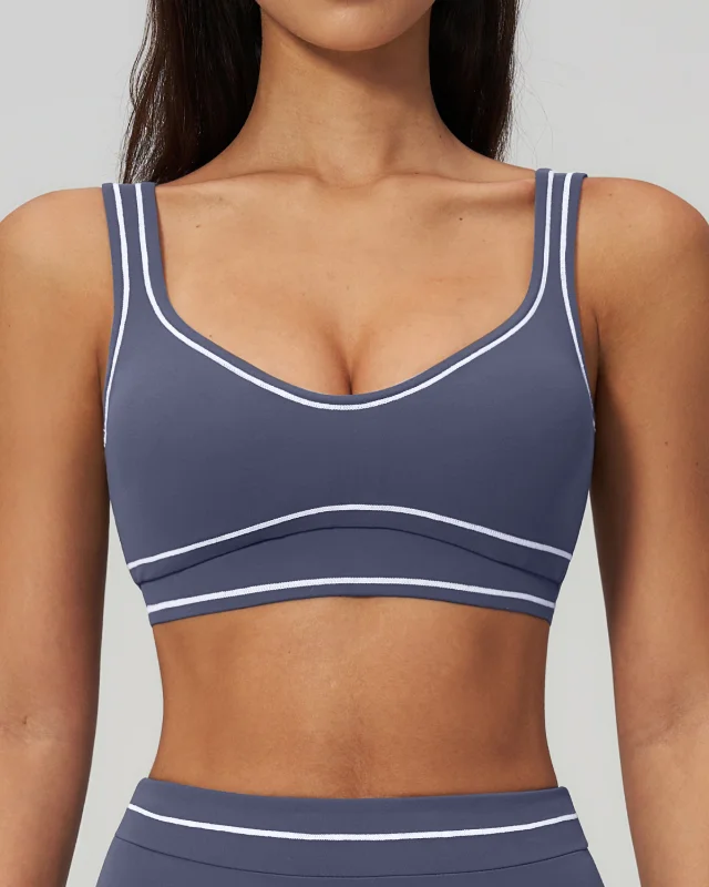 Brushed Color-Block Sports Bra — Dusk Violet Grey