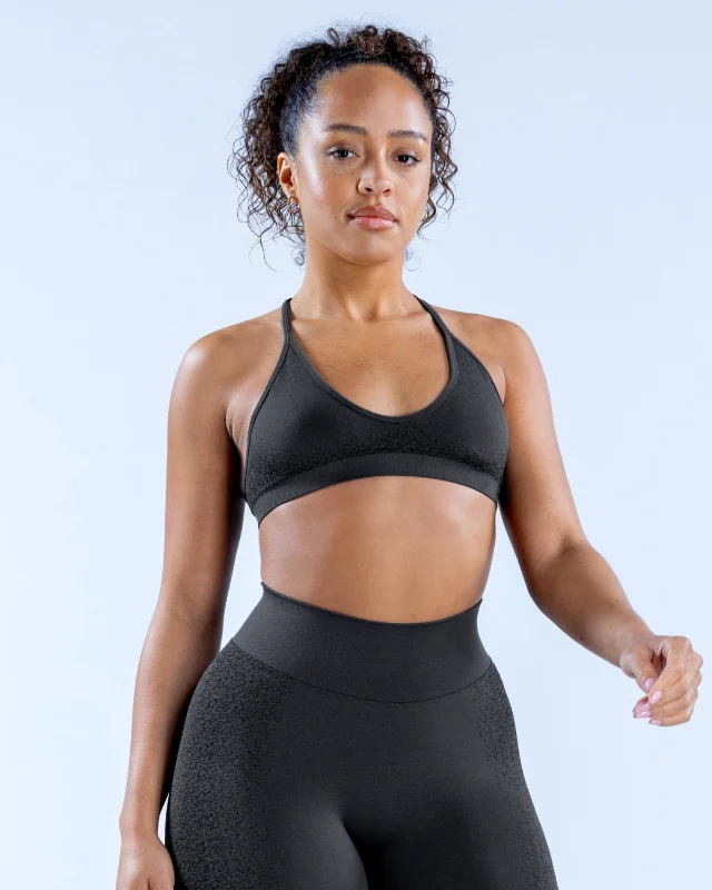 Seamless Open-Back Cami Sports Bra — Black