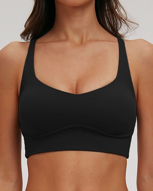 Crossover Brushed Halter Sports Bra — Navy