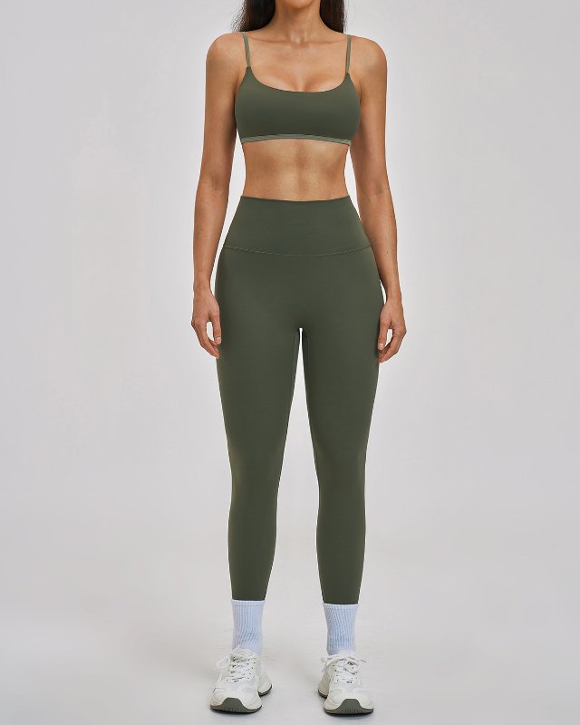Open-Back Yoga Set IV — Olive Green