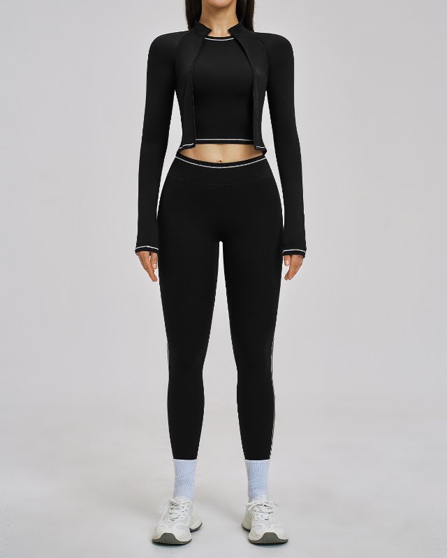 Color-Block 3-Piece Yoga Set — Black